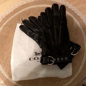Black Leather Coach Gloves with silver buckle